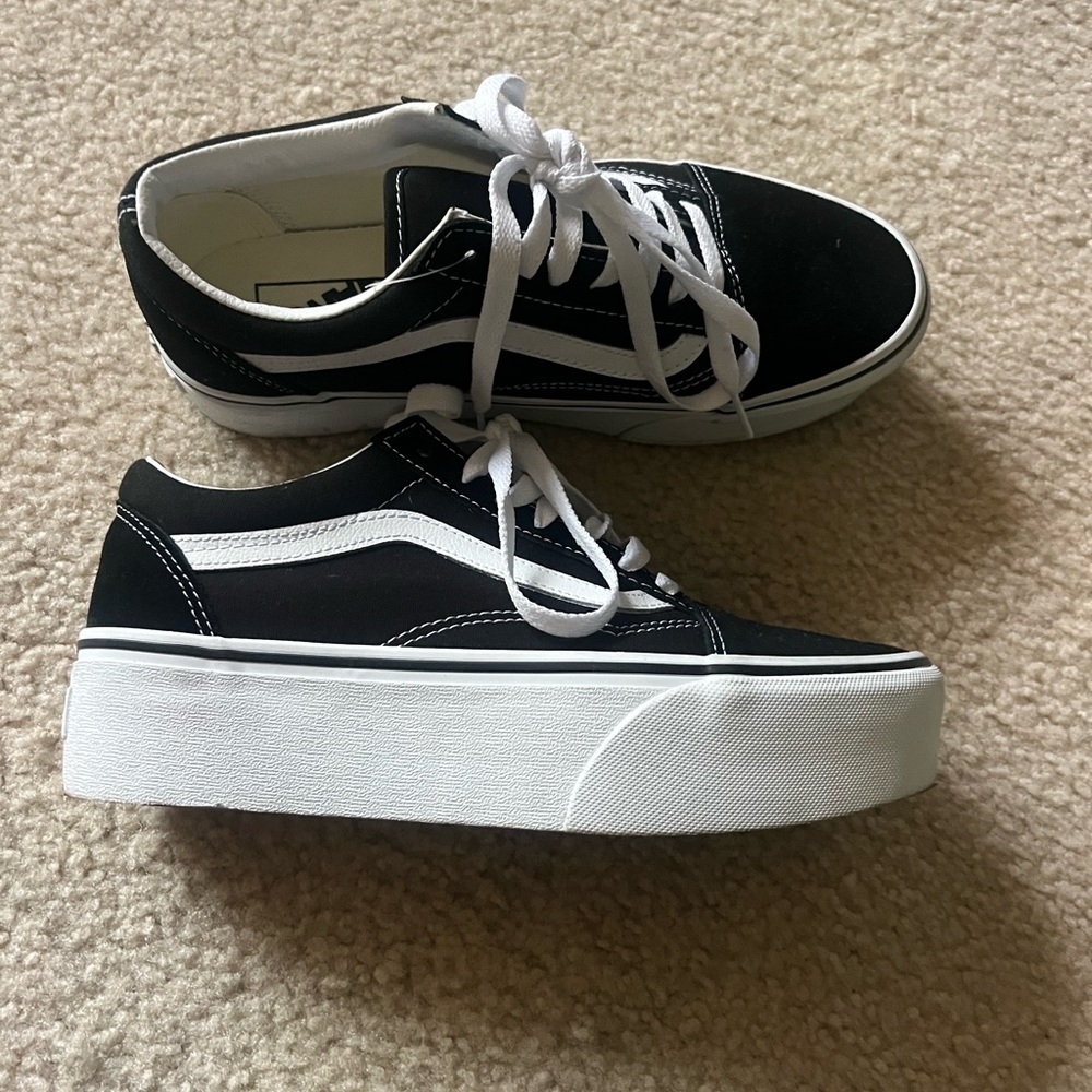 Platform black Vans worn once